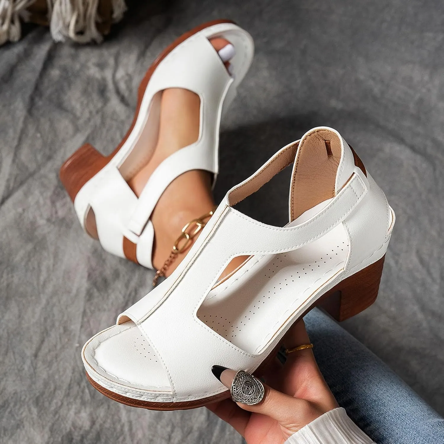 Chunky Heels for Women Dressy Comfortable Platform Wedge Sandals Open Toe Wedges Heels Ankle Strap Platform Sandals High Heel Work Sandal for Women Office Summer Shoes