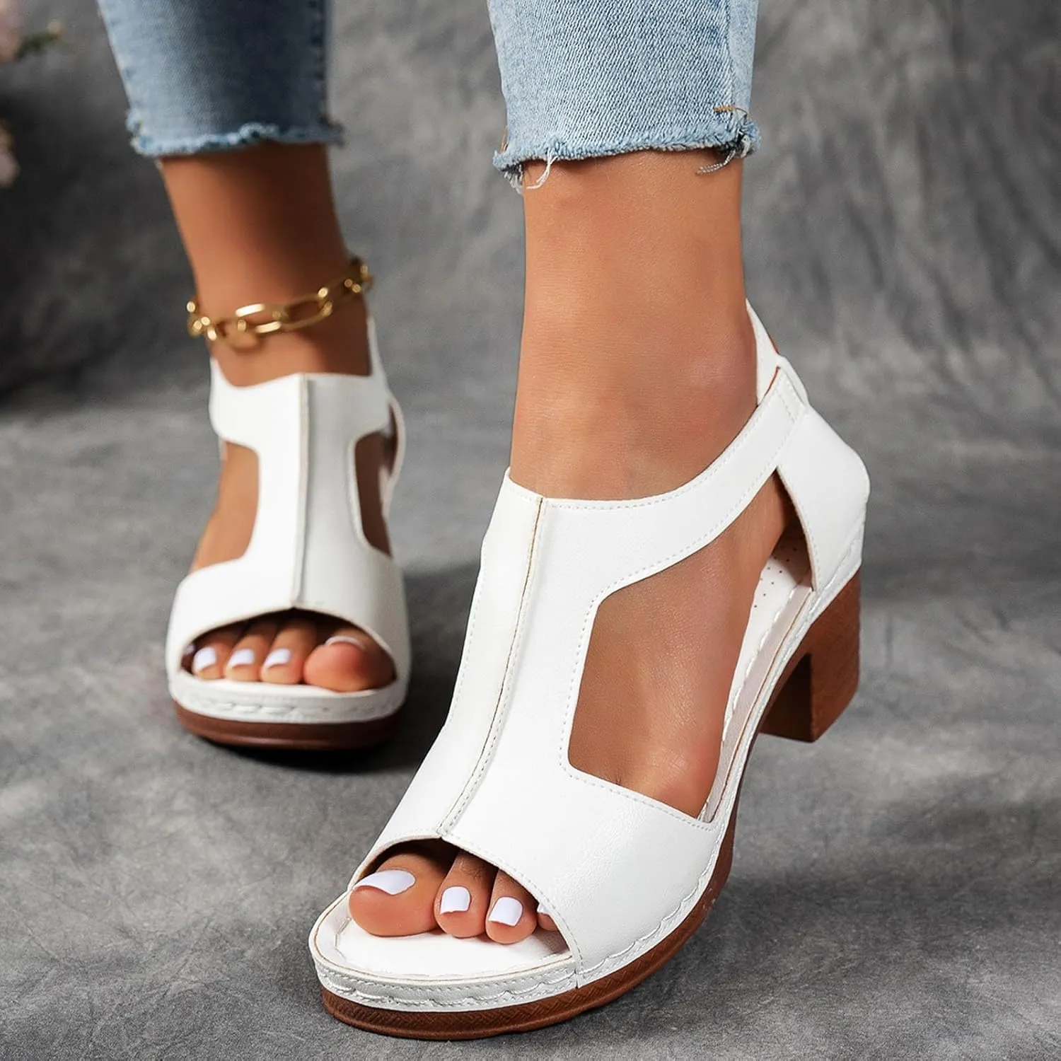 Chunky Heels for Women Dressy Comfortable Platform Wedge Sandals Open Toe Wedges Heels Ankle Strap Platform Sandals High Heel Work Sandal for Women Office Summer Shoes
