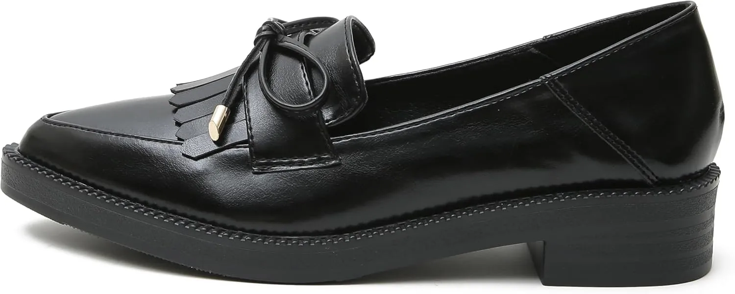 Classic Women's Chunky Loafers Platform Comfortable Slip-On Dressy Business Casual Shoes with Fringe
