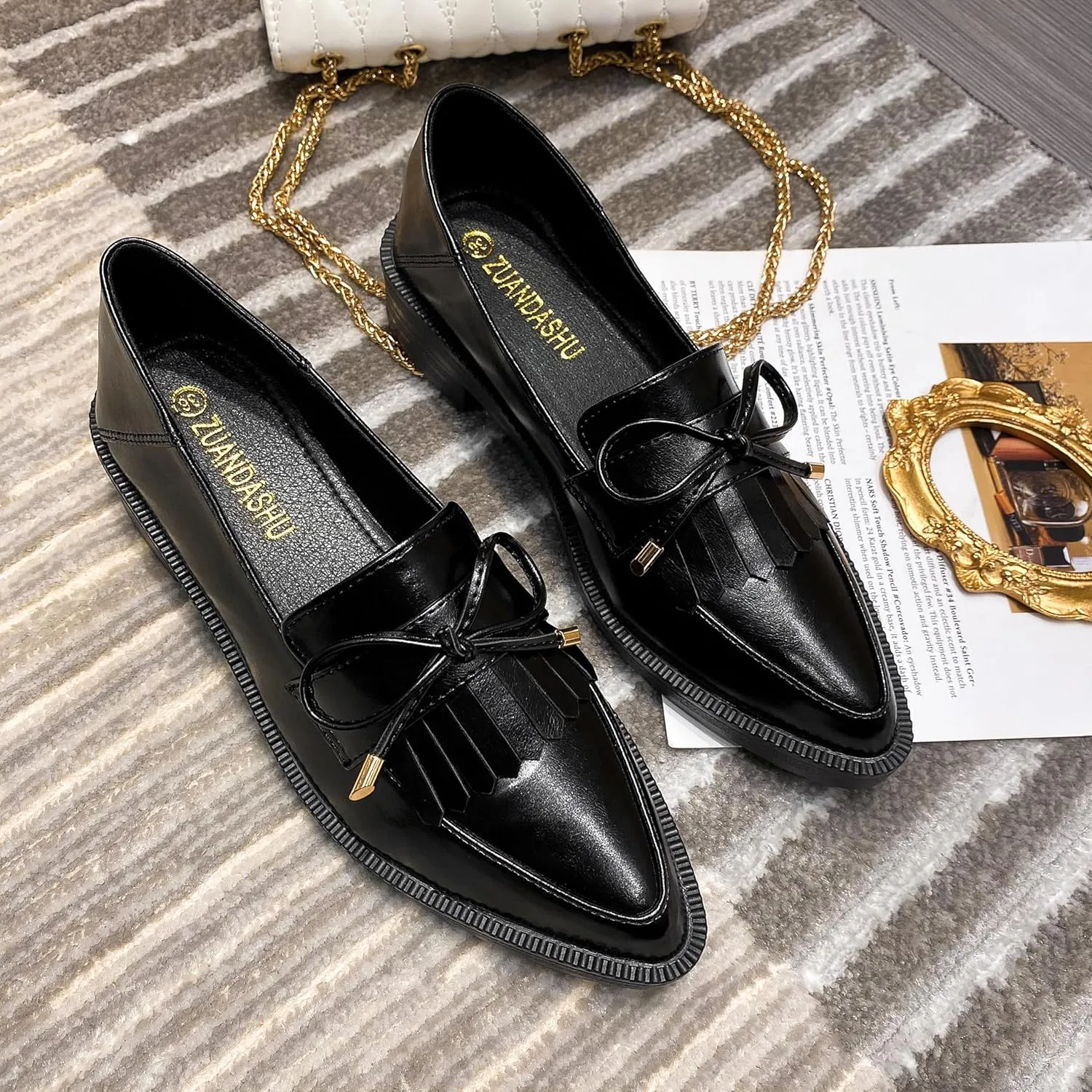 Classic Women's Chunky Loafers Platform Comfortable Slip-On Dressy Business Casual Shoes with Fringe