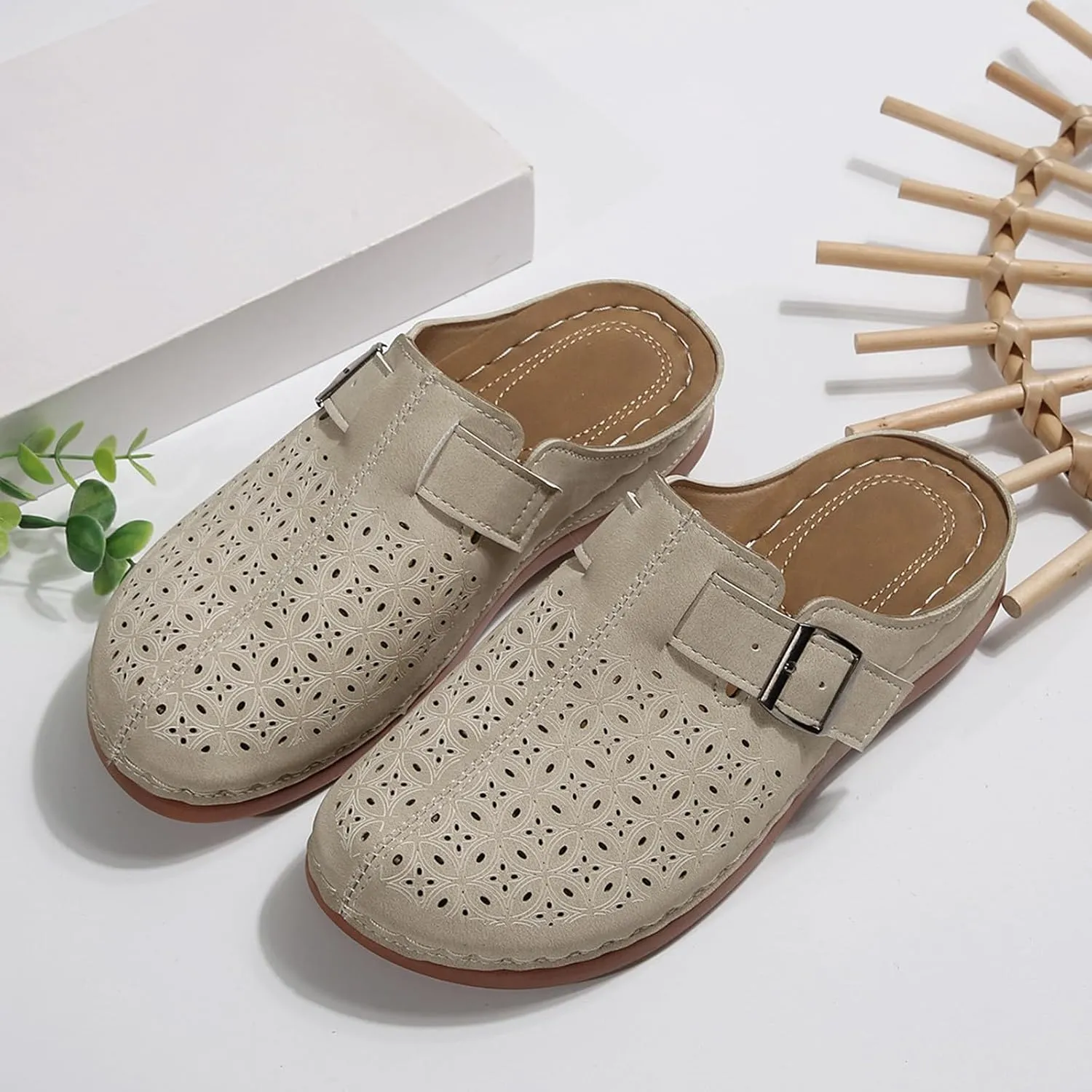 Clogs for Women Close Toe Wedge Sandals with Arch Support Summer Slip On Orthopedic Sandals Comfortable Slingback Buckle Mules