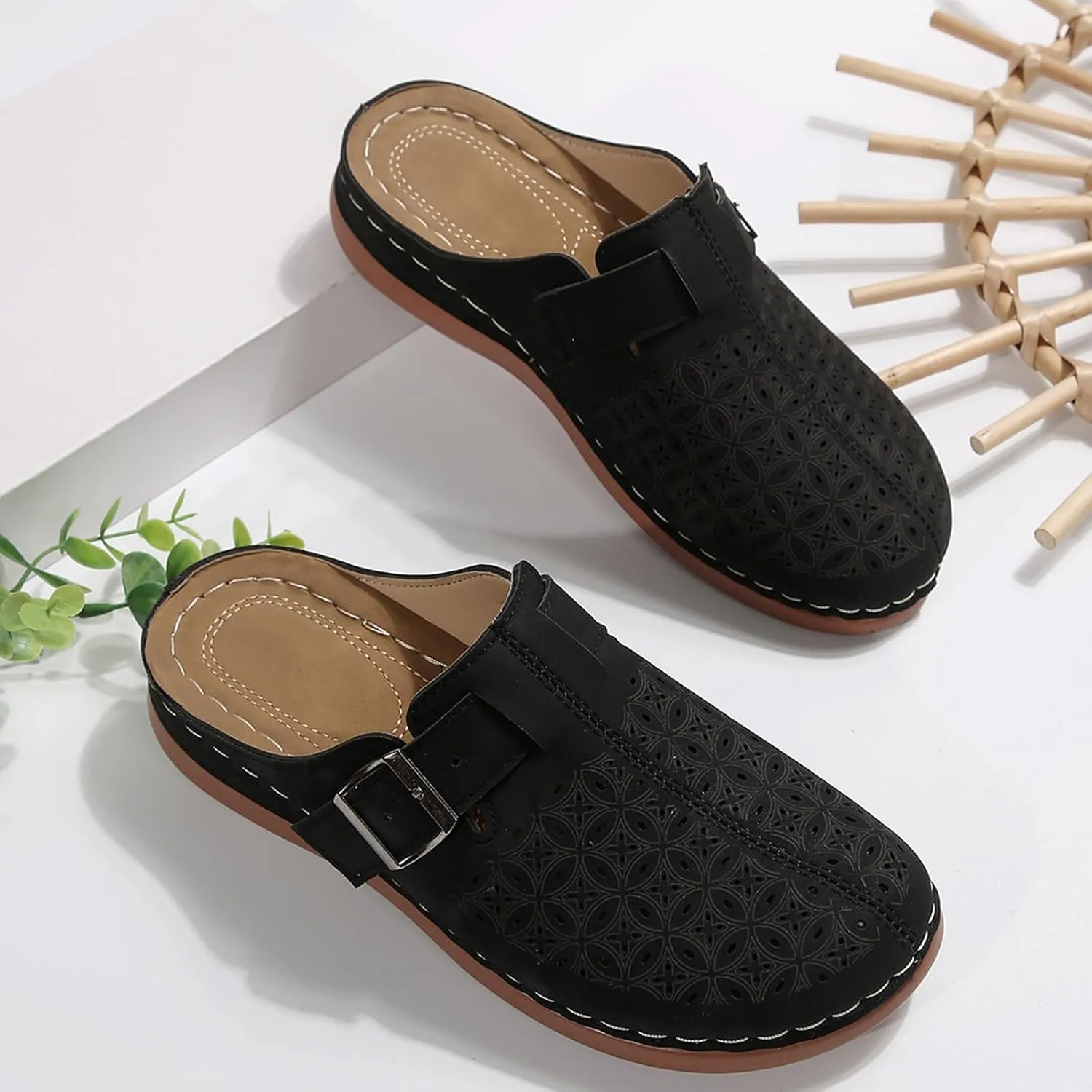 Clogs for Women Close Toe Wedge Sandals with Arch Support Summer Slip On Orthopedic Sandals Comfortable Slingback Buckle Mules