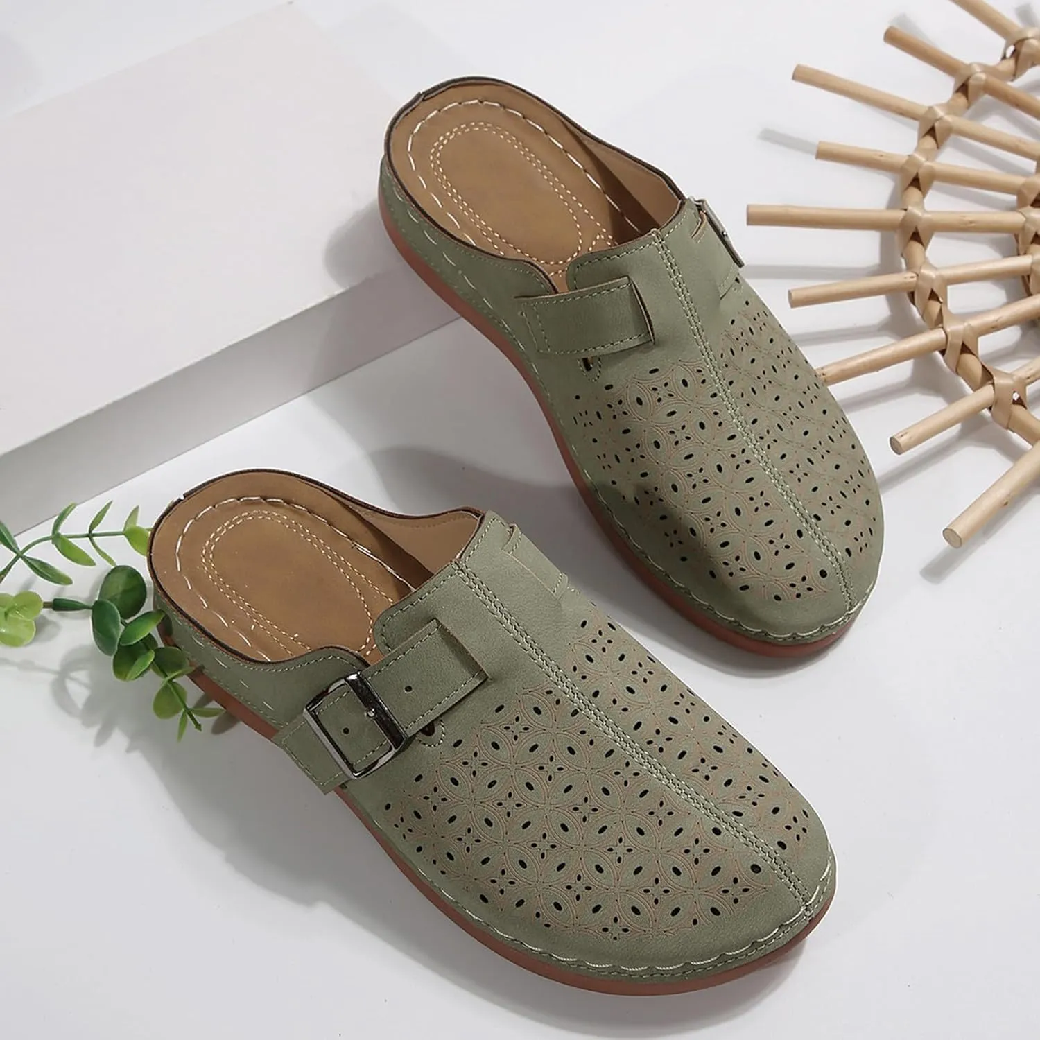 Clogs for Women Close Toe Wedge Sandals with Arch Support Summer Slip On Orthopedic Sandals Comfortable Slingback Buckle Mules