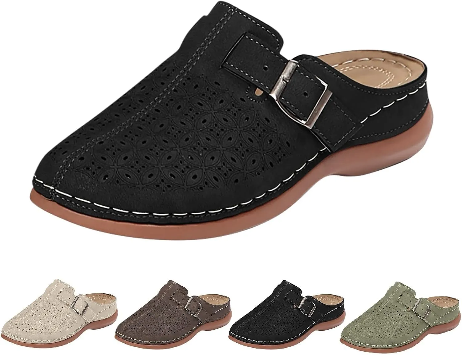Clogs for Women Mules Shoes Arch Support Slip on Sandals Backless Low Wedge Shoes Adjustable Hook Loop Sandals Summer Walking Low Wedge Sandal Vacation Travel Shoe