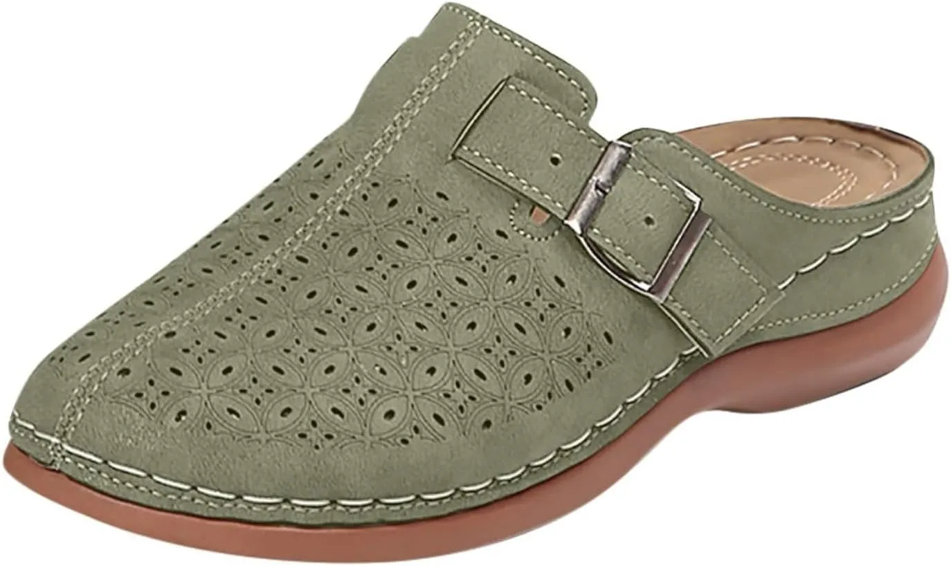 Clogs for Women Mules Shoes Arch Support Slip on Sandals Backless Low Wedge Shoes Adjustable Hook Loop Sandals Summer Walking Low Wedge Sandal Vacation Travel Shoe
