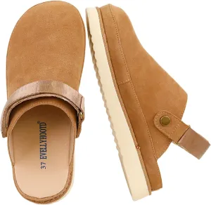 Clogs for Women Platform Genuine Leather Suede Women's Mules & Clogs with Strap Slip on Shoes Sandals Arch Support Adjustable Slip-On Indoor and Outdoor