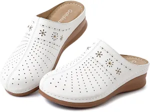 Closed Toe Clogs for Women Slip-On Mules: Comfortable Women's Mule & Clog with Carved Floral Design