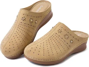Closed Toe Clogs for Women Slip-On Mules: Comfortable Women's Mule & Clog with Carved Floral Design