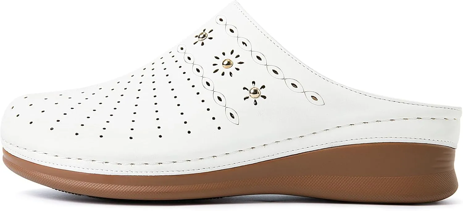 Closed Toe Clogs for Women Slip-On Mules: Comfortable Women's Mule & Clog with Carved Floral Design