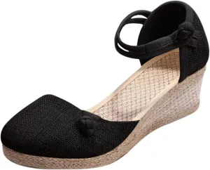 Closed Toe Espadrilles for Women Platform Mid Wedge Casual Shoes Ankle Strappy Comfortable Sandals Ladies Walking Shoes Lightweight Summer Shoe Breathable Sandal for Beach Wedding Dressy 2025 Fashion