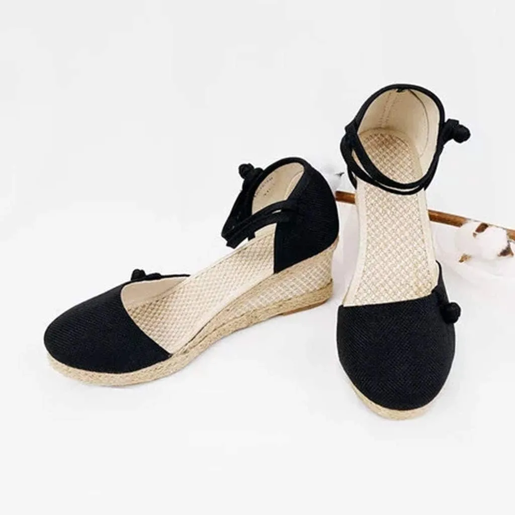 Closed Toe Espadrilles for Women Platform Mid Wedge Casual Shoes Ankle Strappy Comfortable Sandals Ladies Walking Shoes Lightweight Summer Shoe Breathable Sandal for Beach Wedding Dressy 2025 Fashion