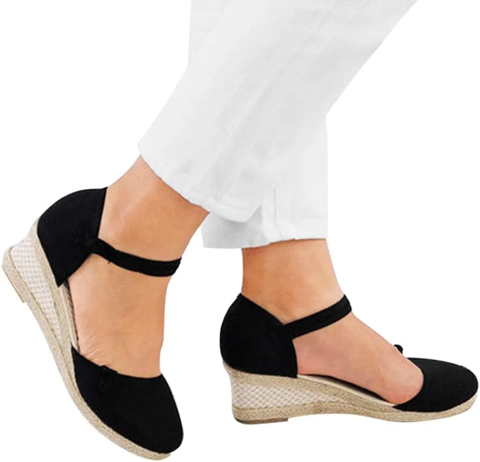 Closed Toe Espadrilles for Women Platform Mid Wedge Casual Shoes Ankle Strappy Comfortable Sandals Ladies Walking Shoes Lightweight Summer Shoe Breathable Sandal for Beach Wedding Dressy 2025 Fashion