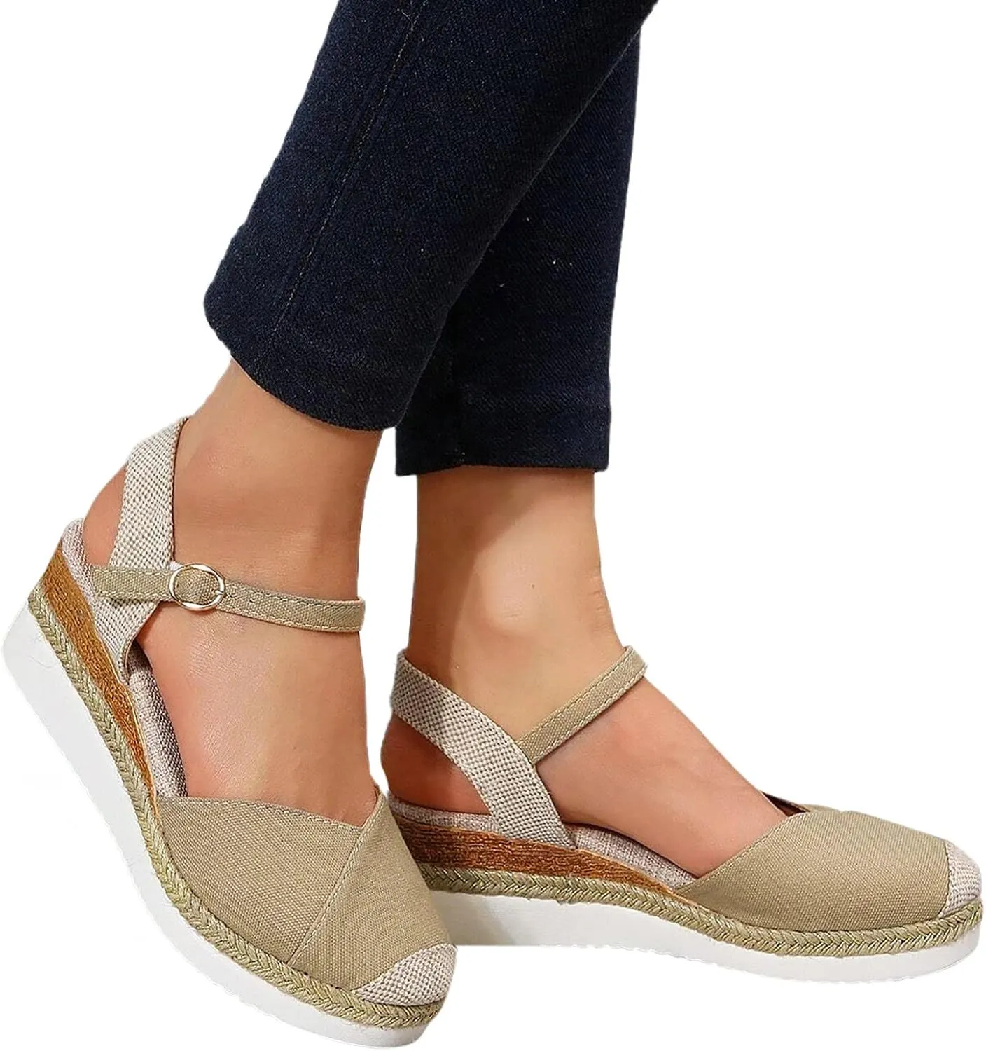 Closed Toe Platform Sandals for Women Buckle Ankle Strap Espadrilles Dressy Platform Shoes Summer Anti Slip Wedges Shoes