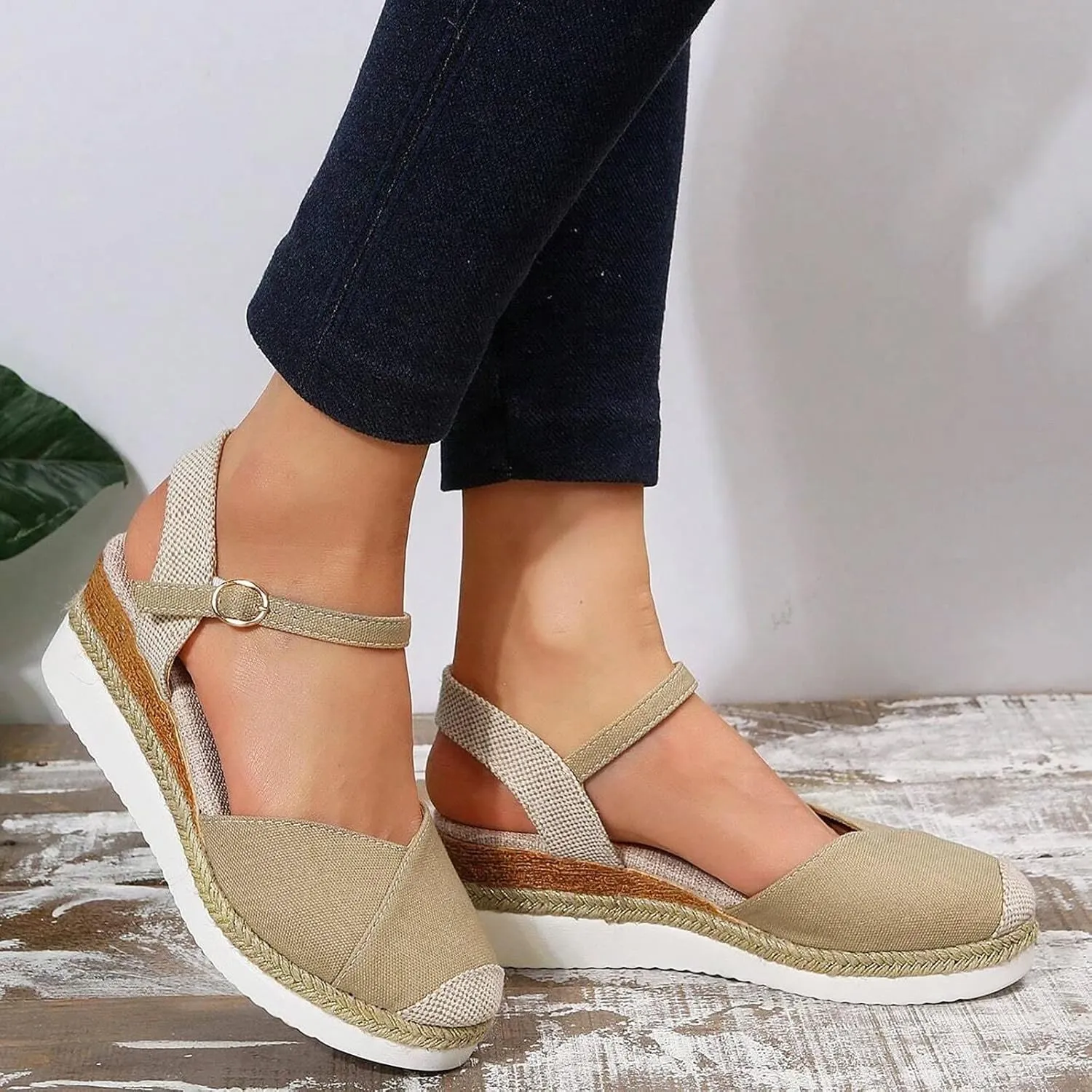Closed Toe Platform Sandals for Women Buckle Ankle Strap Espadrilles Dressy Platform Shoes Summer Anti Slip Wedges Shoes