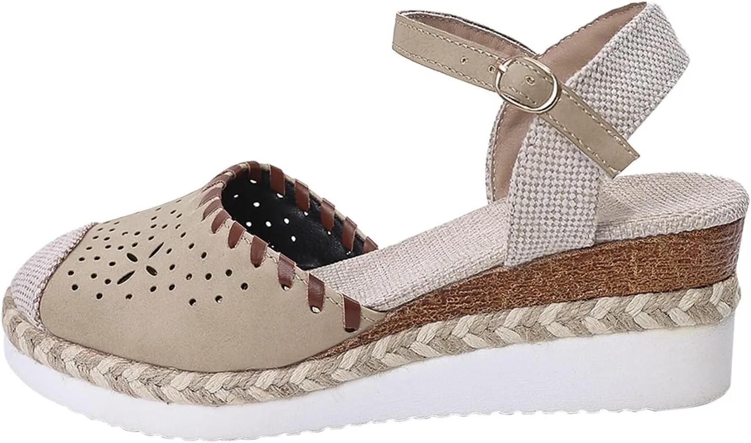 Closed Toe Platform Sandals for Women Buckle Ankle Strap Espadrilles Dressy Platform Shoes Summer Anti Slip Wedges Shoes