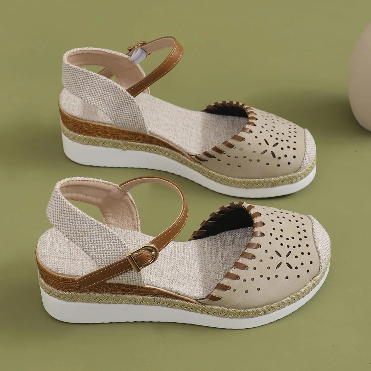 Closed Toe Platform Sandals for Women Buckle Ankle Strap Espadrilles Dressy Platform Shoes Summer Anti Slip Wedges Shoes