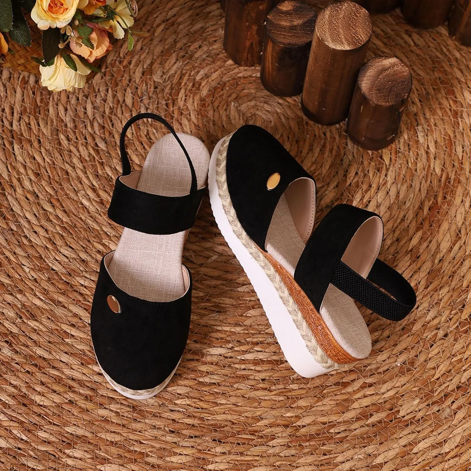 Closed Toe Platform Sandals for Women Buckle Ankle Strap Espadrilles Dressy Platform Shoes Summer Anti Slip Wedges Shoes