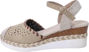 Closed Toe Platform Sandals for Women Buckle Ankle Strap Espadrilles Dressy Platform Shoes Summer Anti Slip Wedges Shoes