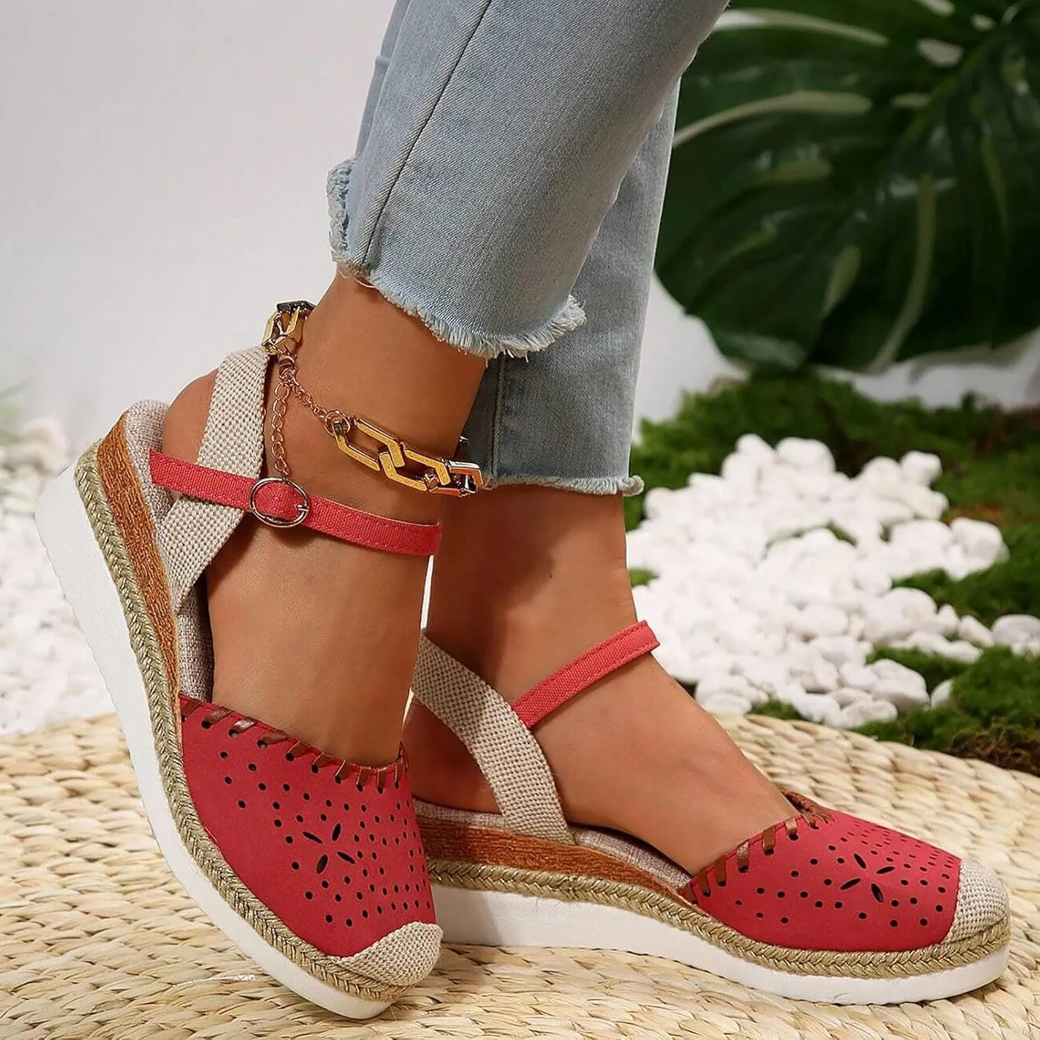 Closed Toe Platform Sandals for Women Buckle Ankle Strap Espadrilles Dressy Platform Shoes Summer Anti Slip Wedges Shoes