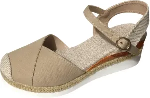 Closed Toe Platform Sandals for Women Buckle Ankle Strap Espadrilles Dressy Platform Shoes Summer Anti Slip Wedges Shoes