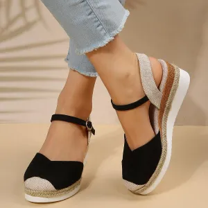 Closed Toe Platform Wedge Sandals, 2025 Espadrilles Wedges for Women Heel Casual, Women's Espadrilles Dressy Sandals, Comfortable Anti Slip Summer Shoes with Adjustable Buckle Ankle Strap