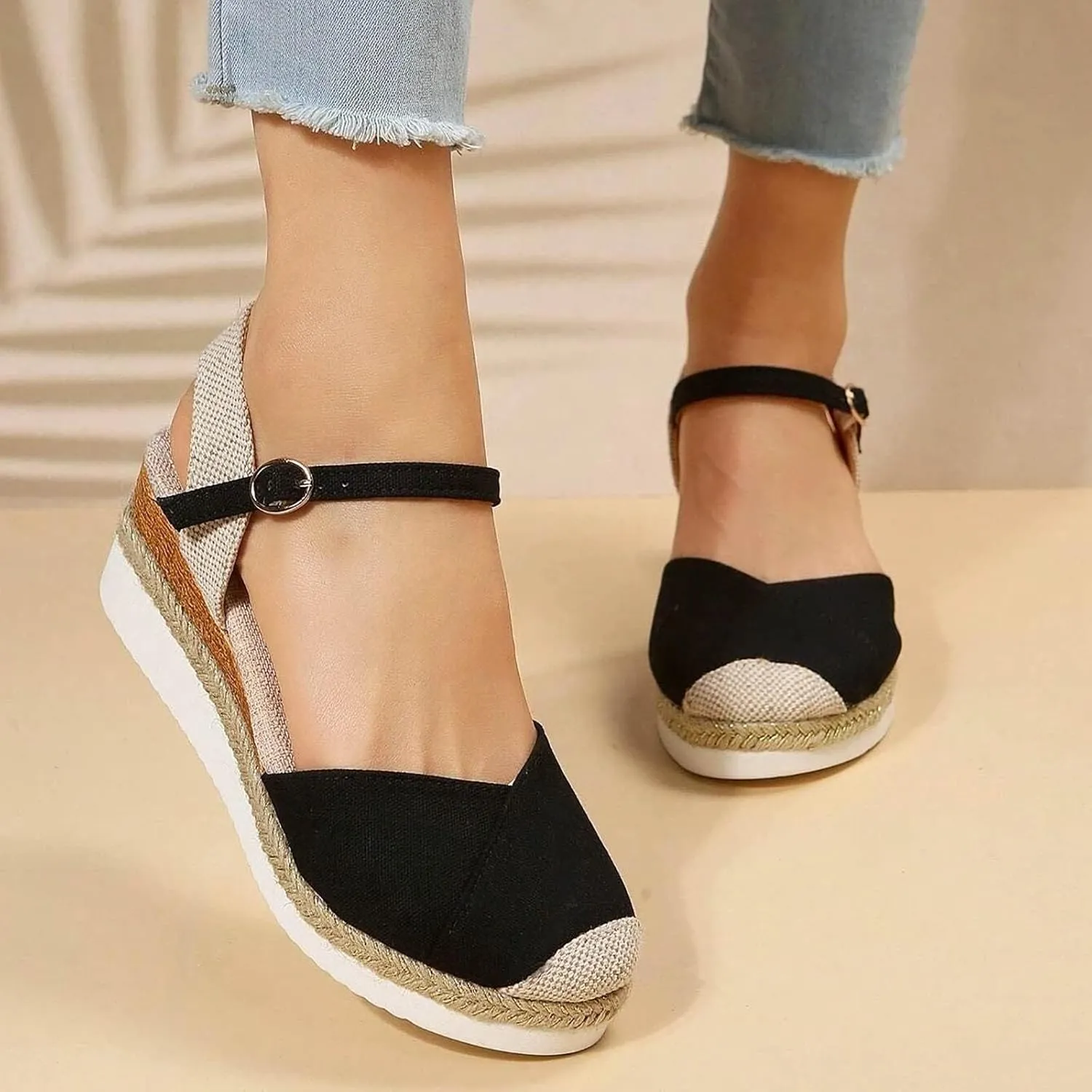 Closed Toe Sandals for Women 2025 Dressy Women's Wide Width Espadrilles Platform Wedge Slingback Summer Dressy Sandals Comfortable Slip On Summer Beach Casual Shoes