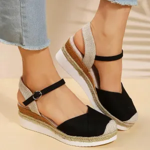 Closed Toe Sandals for Women 2025 Dressy Women's Wide Width Espadrilles Platform Wedge Slingback Summer Dressy Sandals Comfortable Slip On Summer Beach Casual Shoes