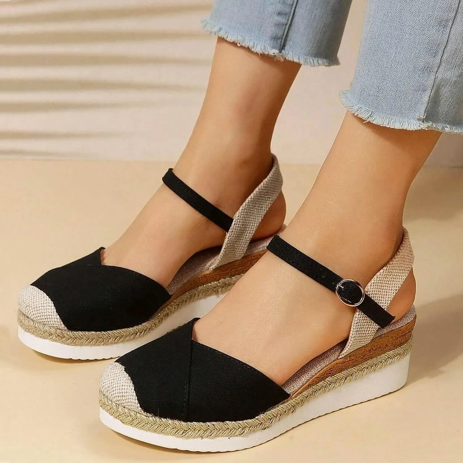 Closed Toe Sandals for Women 2025 Dressy Women's Wide Width Espadrilles Platform Wedge Slingback Summer Dressy Sandals Comfortable Slip On Summer Beach Casual Shoes
