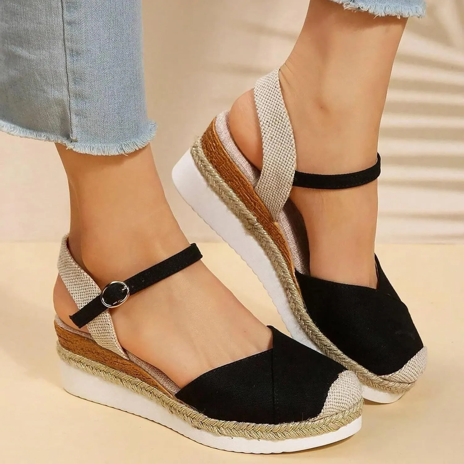Closed Toe Sandals for Women 2025 Dressy Women's Wide Width Espadrilles Platform Wedge Slingback Summer Dressy Sandals Comfortable Slip On Summer Beach Casual Shoes