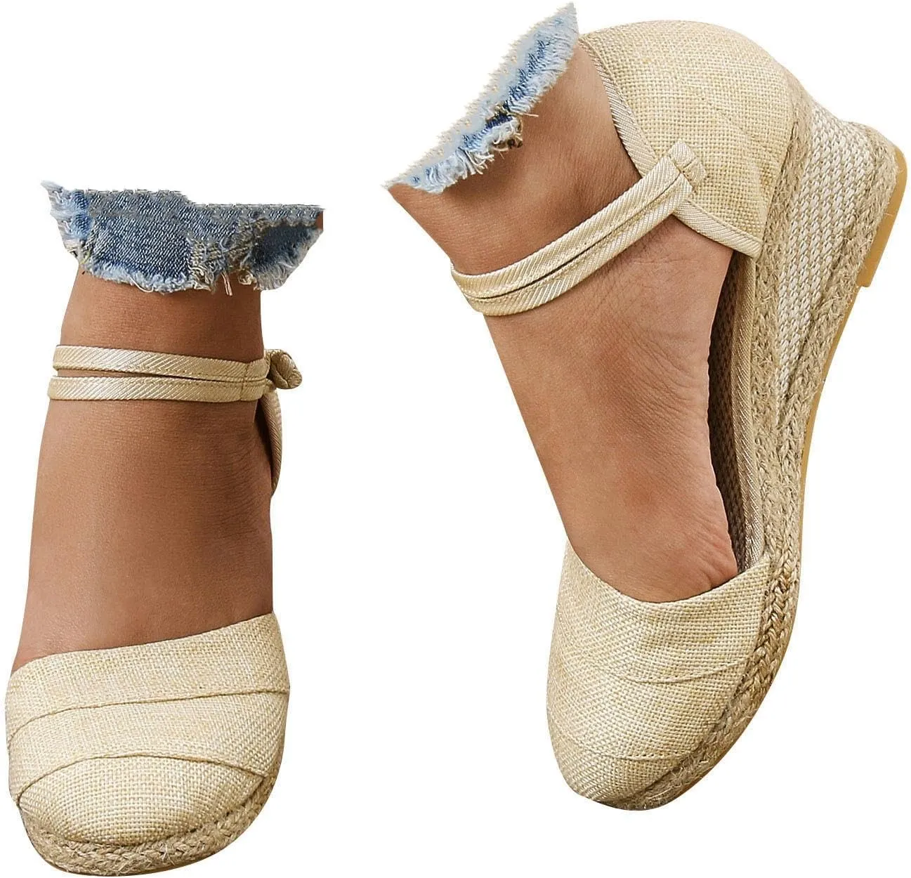Closed Toe Sandals Women 2025 Women's Ankle Strap Closed Toe Espadrille Wedge Sandals Casual Comfortable Low Wedge Heels Platform Wedge Shoes
