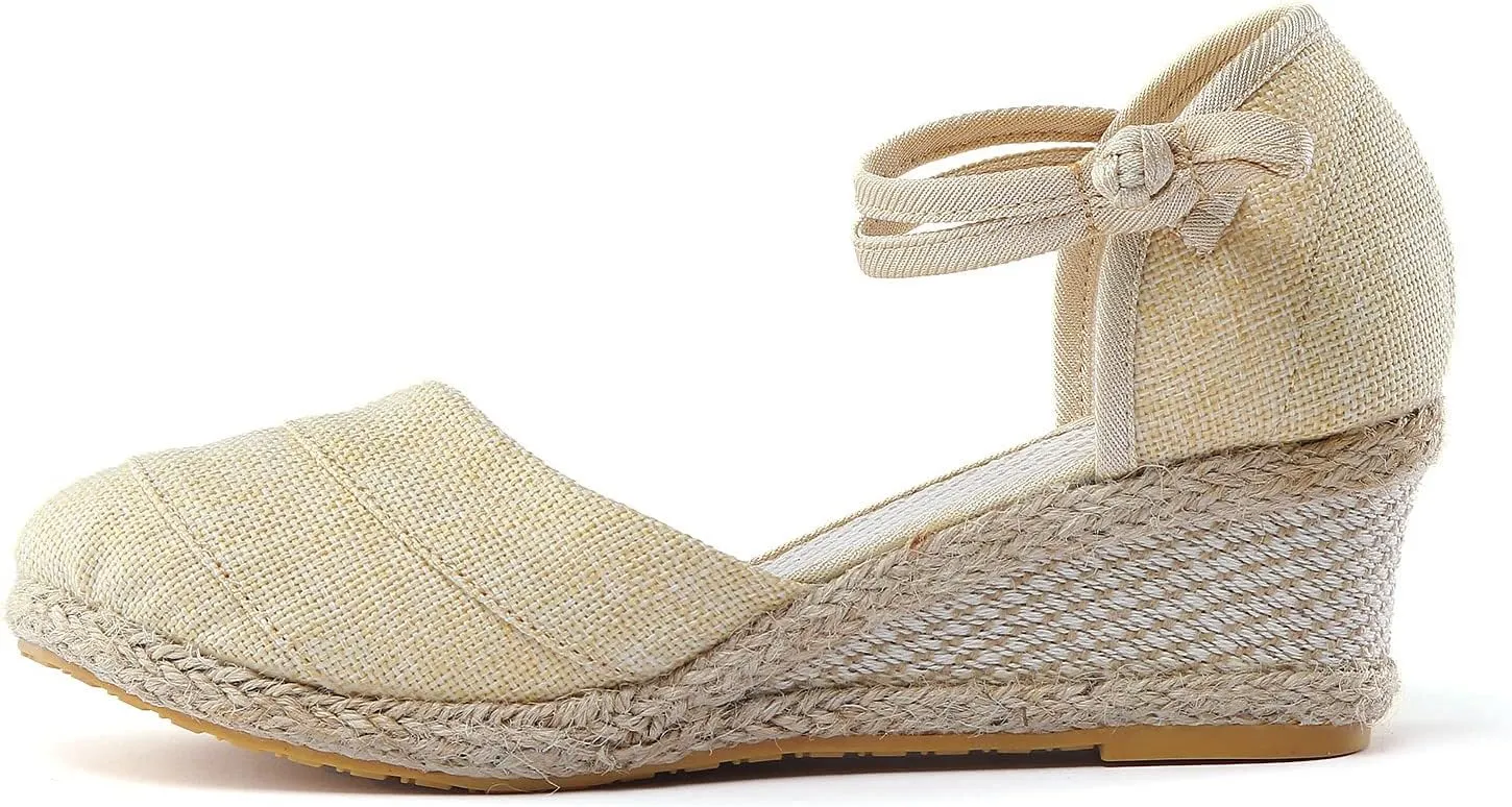 Closed Toe Sandals Women 2025 Women's Ankle Strap Closed Toe Espadrille Wedge Sandals Casual Comfortable Low Wedge Heels Platform Wedge Shoes