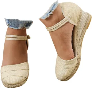 Closed Toe Sandals Women 2025 Women's Ankle Strap Closed Toe Espadrille Wedge Sandals Casual Comfortable Low Wedge Heels Platform Wedge Shoes