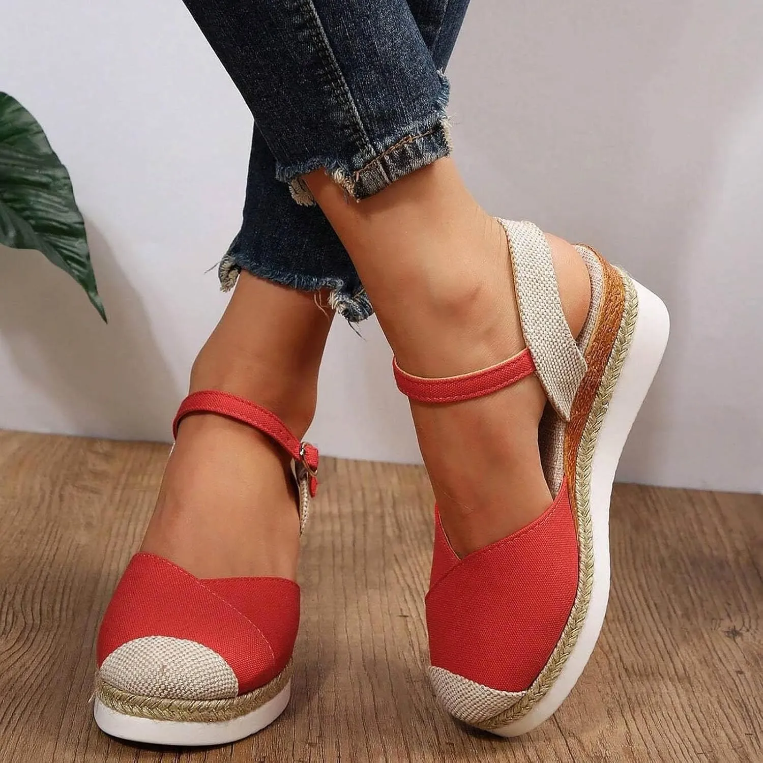 Closed Toe Sandals Women Ankle Strap Platform Wedge Sandals Casual Comfortable Shoes Low Heel Espadrilles Dressy Office Shoes Vacation Beach Sandal 2025 Wedges for Summer Breathable Walking Shoe