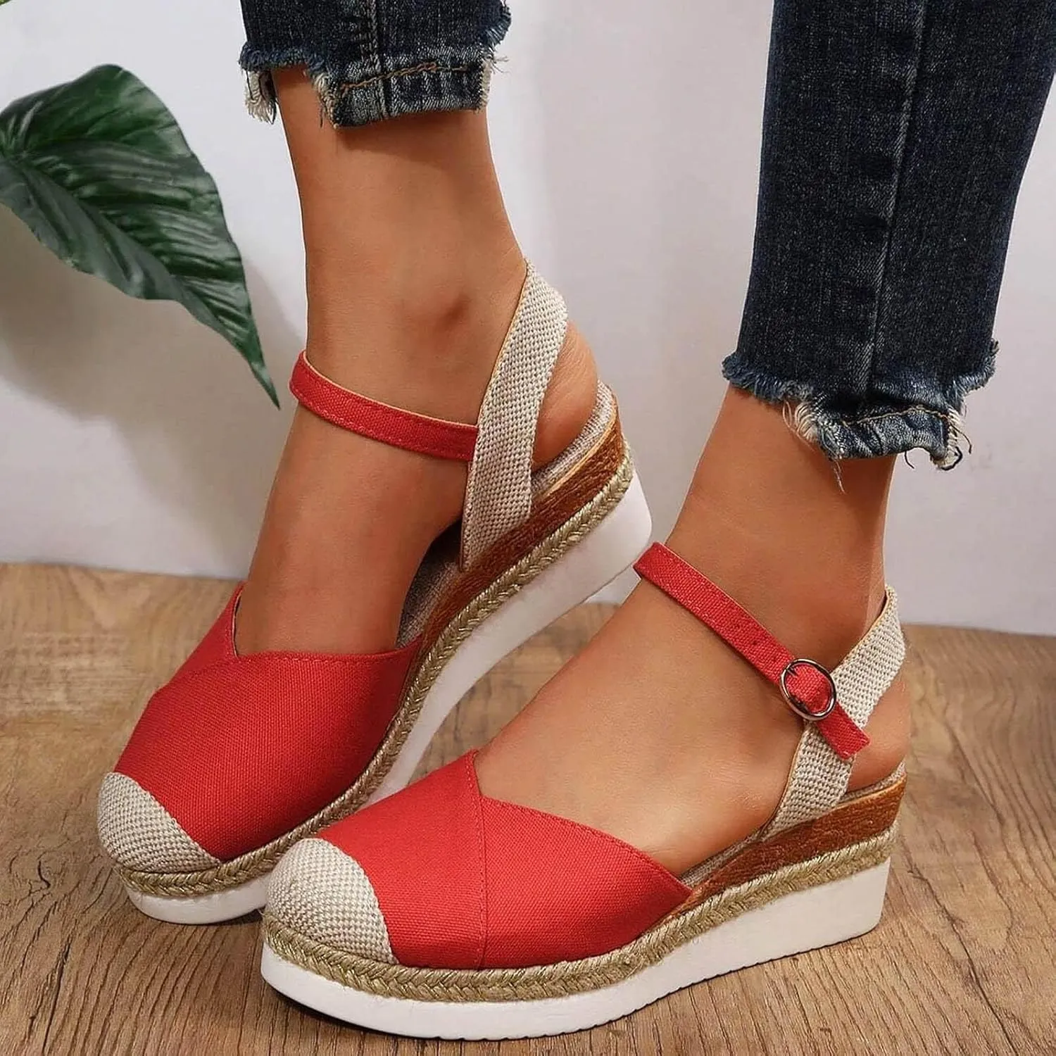 Closed Toe Sandals Women Ankle Strap Platform Wedge Sandals Casual Comfortable Shoes Low Heel Espadrilles Dressy Office Shoes Vacation Beach Sandal 2025 Wedges for Summer Breathable Walking Shoe