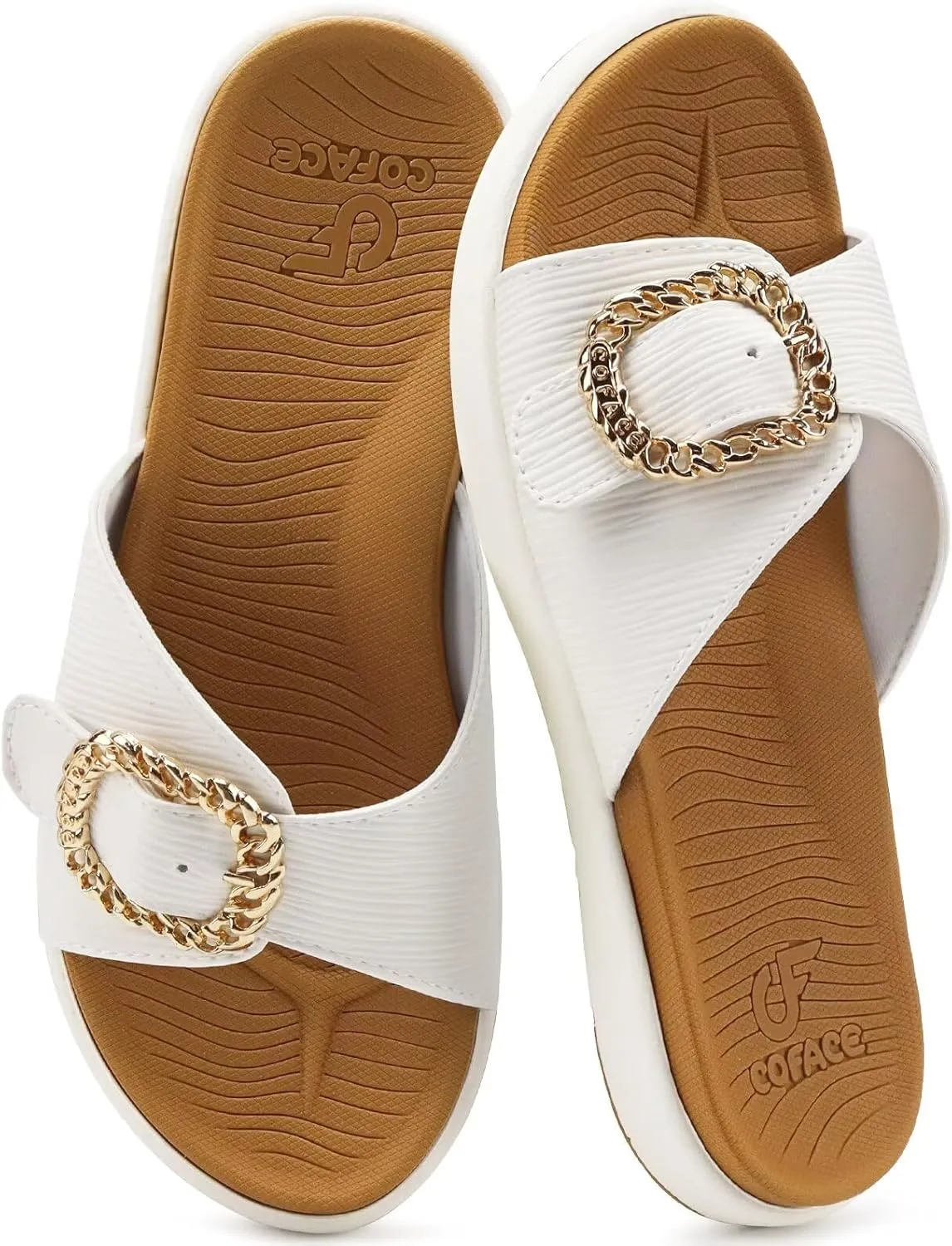 COFACE Womens Dressy Orthotic Slides Lightweight Yoga Mat Thick Cushion Recovery Walking Sandals Adjustable Slip On Slippers with Comfortable Plantar Fasciitis Arch Support
