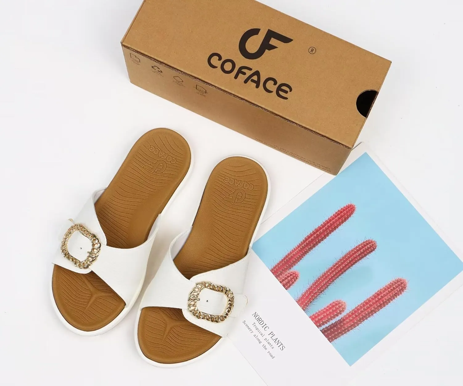 COFACE Womens Dressy Orthotic Slides Lightweight Yoga Mat Thick Cushion Recovery Walking Sandals Adjustable Slip On Slippers with Comfortable Plantar Fasciitis Arch Support