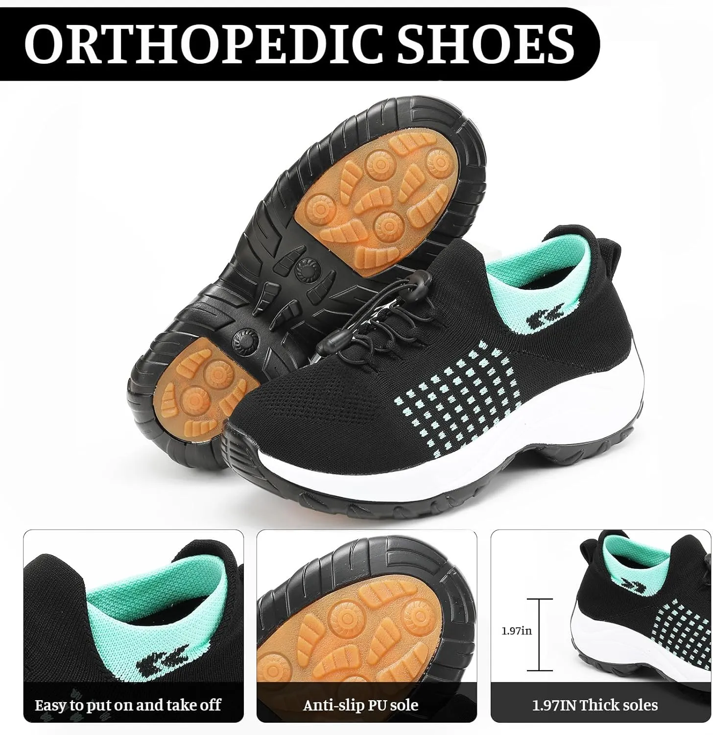 Comfort Wear Orthowear Shoes for Women&Men Orthopedic Shoes Lightweight Casual Breathable Running Walking Sneakers Non Slip Stretch Cushion Shoe Athletic Ortho Comfortwear for Plantar Fasciitis Unisex