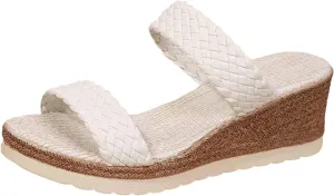 Comfortable Dressy Summer Shoes Sandals With Woven Straps Platform Wedge Heel Rope Sole Boho Toe Ring Slip On Sandals