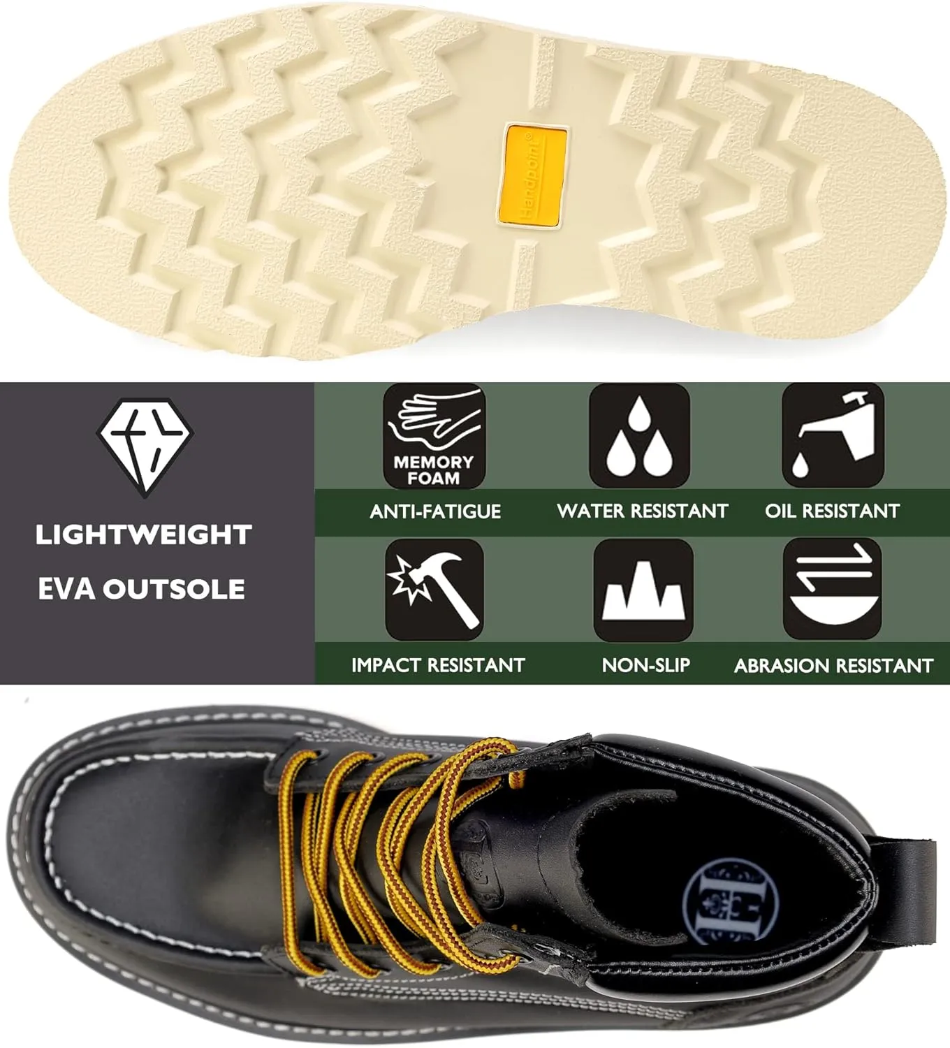 CONRAD Men's Moc Toe Safety Work Boots: 6" & 8" Soft Toe, Composite Toe, Waterproof, Slip Resistant, Puncture-proof EH Safety Boots