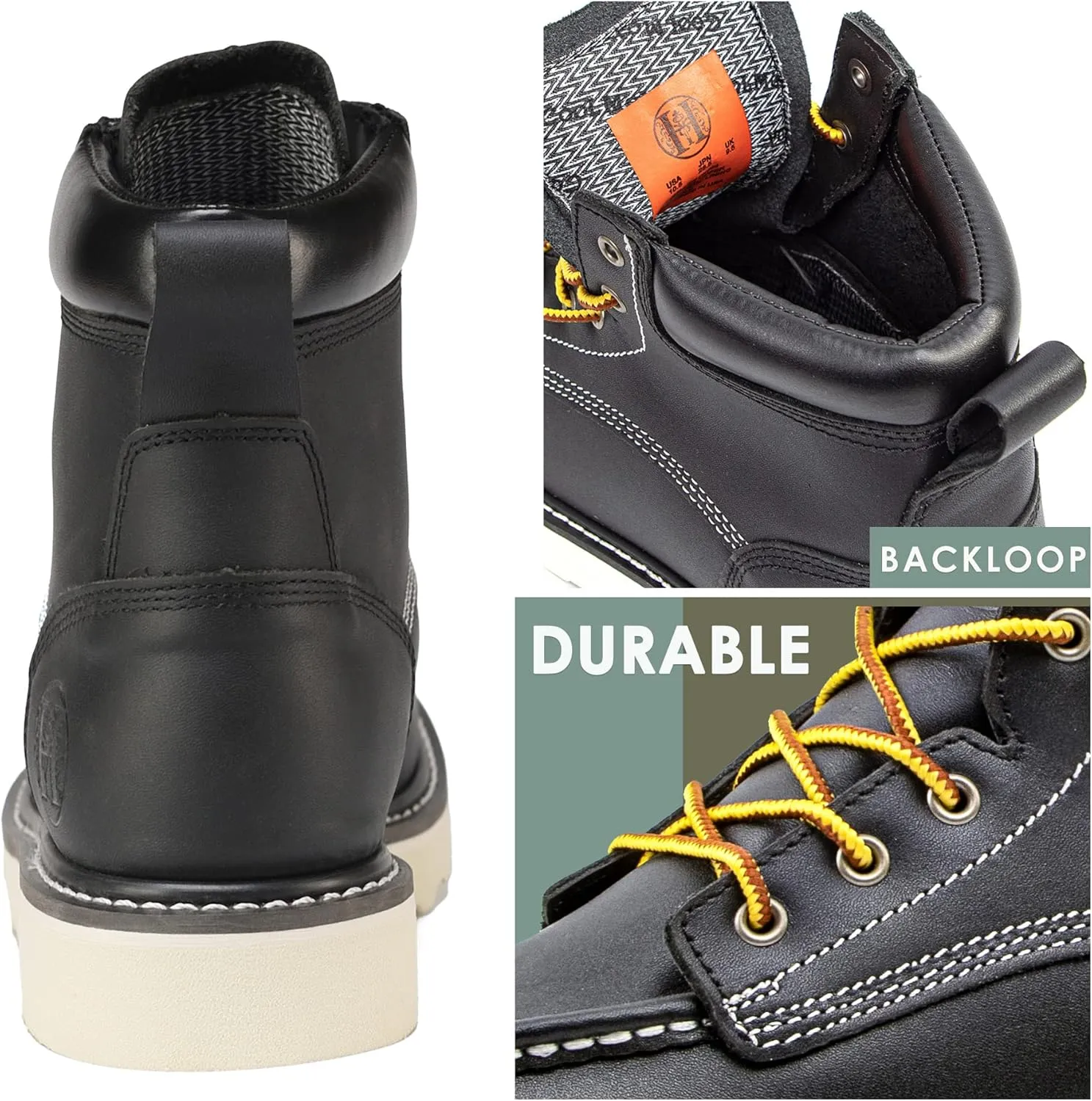 CONRAD Men's Moc Toe Safety Work Boots: 6" & 8" Soft Toe, Composite Toe, Waterproof, Slip Resistant, Puncture-proof EH Safety Boots