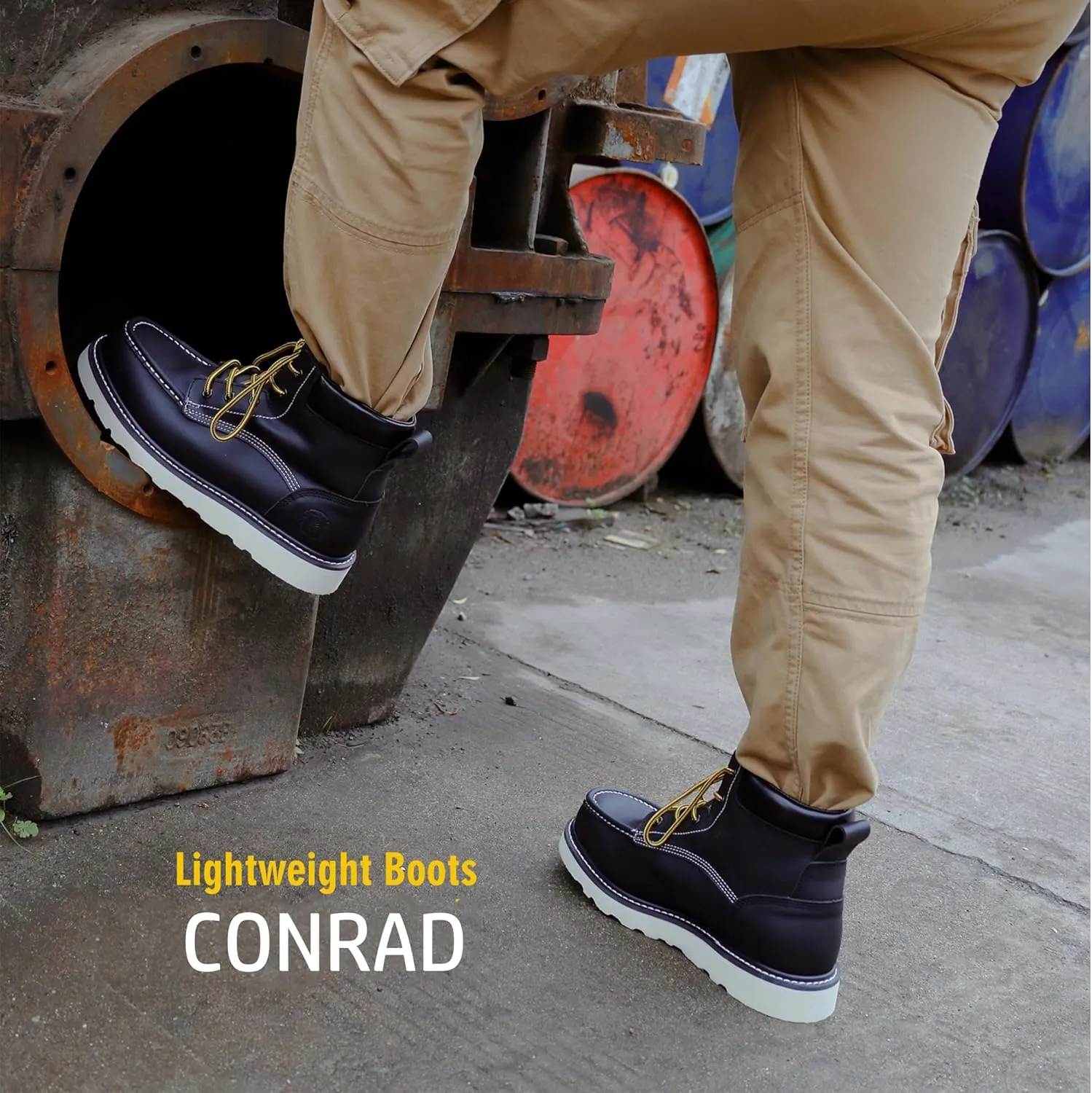 CONRAD Men's Moc Toe Safety Work Boots: 6" & 8" Soft Toe, Composite Toe, Waterproof, Slip Resistant, Puncture-proof EH Safety Boots