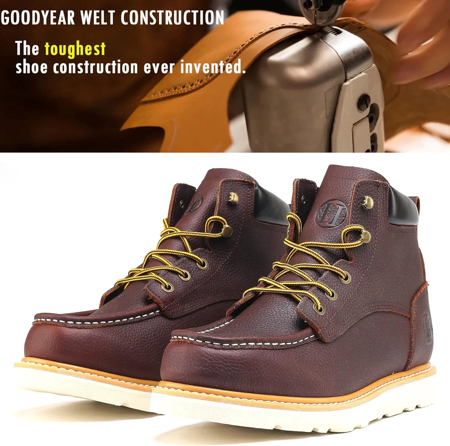 CONRAD Men's Moc Toe Safety Work Boots: 6" & 8" Soft Toe, Composite Toe, Waterproof, Slip Resistant, Puncture-proof EH Safety Boots