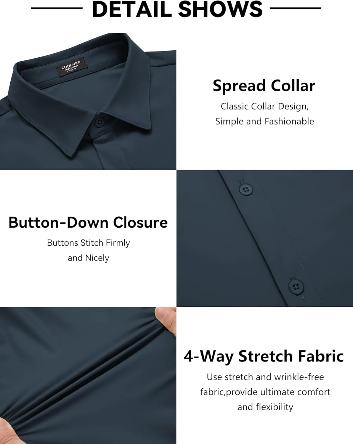 COOFANDY Men's Muscle Fit Dress Shirts Wrinkle Free Long Sleeve Button Down Shirt Stretch Business Shirt