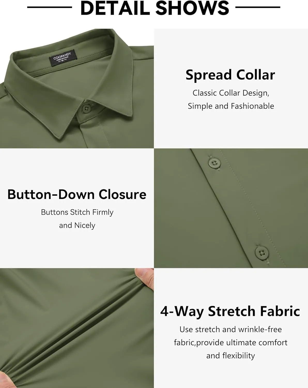 COOFANDY Men's Muscle Fit Dress Shirts Wrinkle Free Long Sleeve Button Down Shirt Stretch Business Shirt