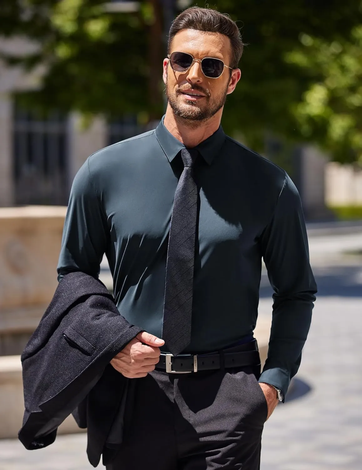 COOFANDY Men's Muscle Fit Dress Shirts Wrinkle Free Long Sleeve Button Down Shirt Stretch Business Shirt