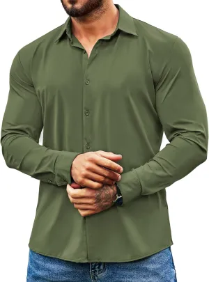 COOFANDY Men's Muscle Fit Dress Shirts Wrinkle Free Long Sleeve Button Down Shirt Stretch Business Shirt
