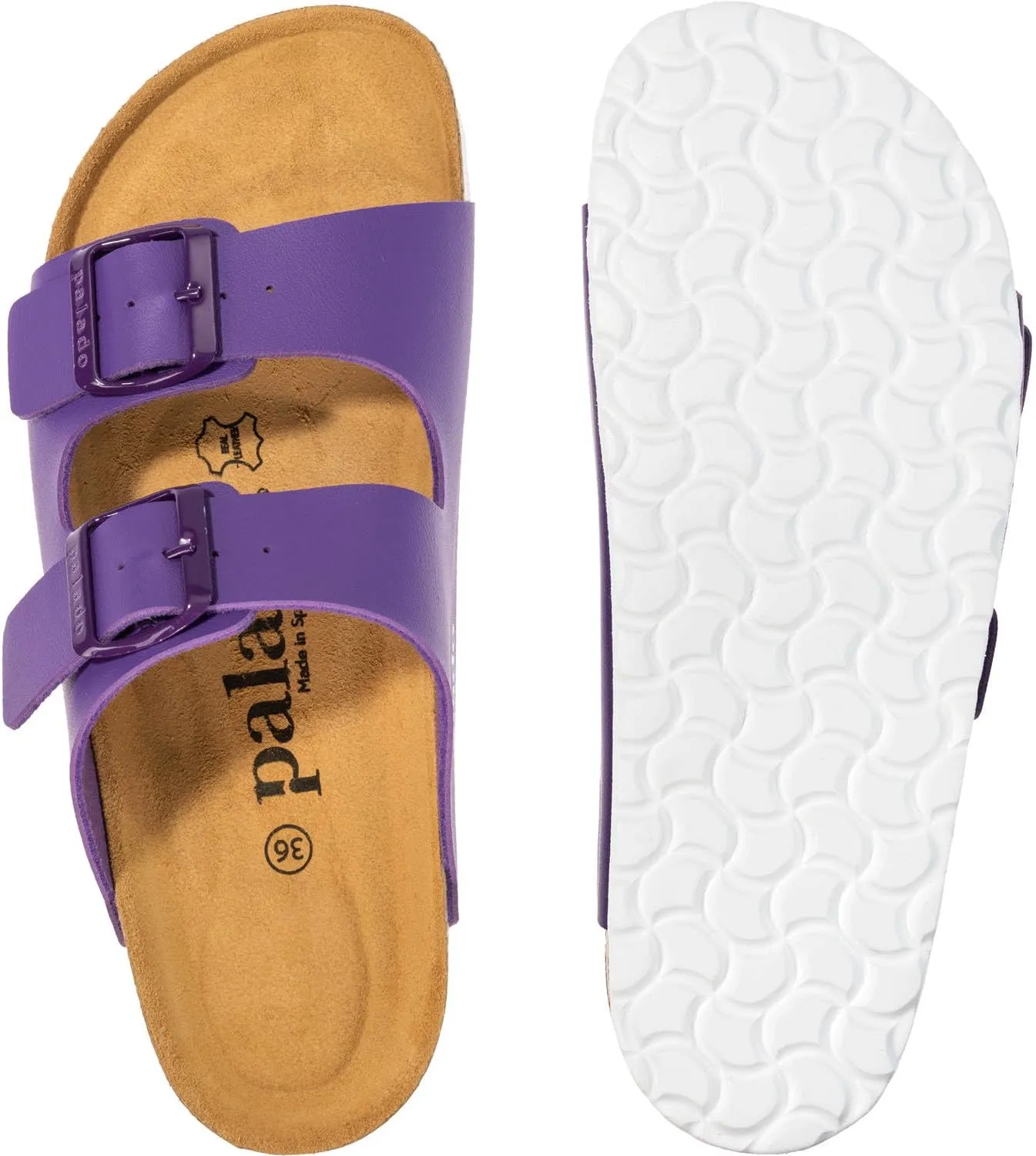 Corfu PF Women's Mules - Slippers with Natural Cork Footbed - Comfortable Sandals - Two-Strap - Made in Spain