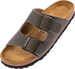 Corfu PF Women's Mules - Slippers with Natural Cork Footbed - Comfortable Sandals - Two-Strap - Made in Spain