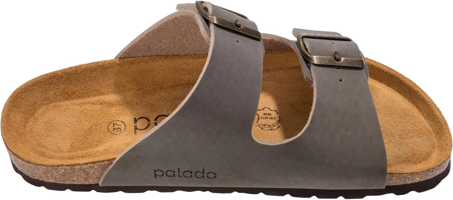 Corfu PF Women's Mules - Slippers with Natural Cork Footbed - Comfortable Sandals - Two-Strap - Made in Spain