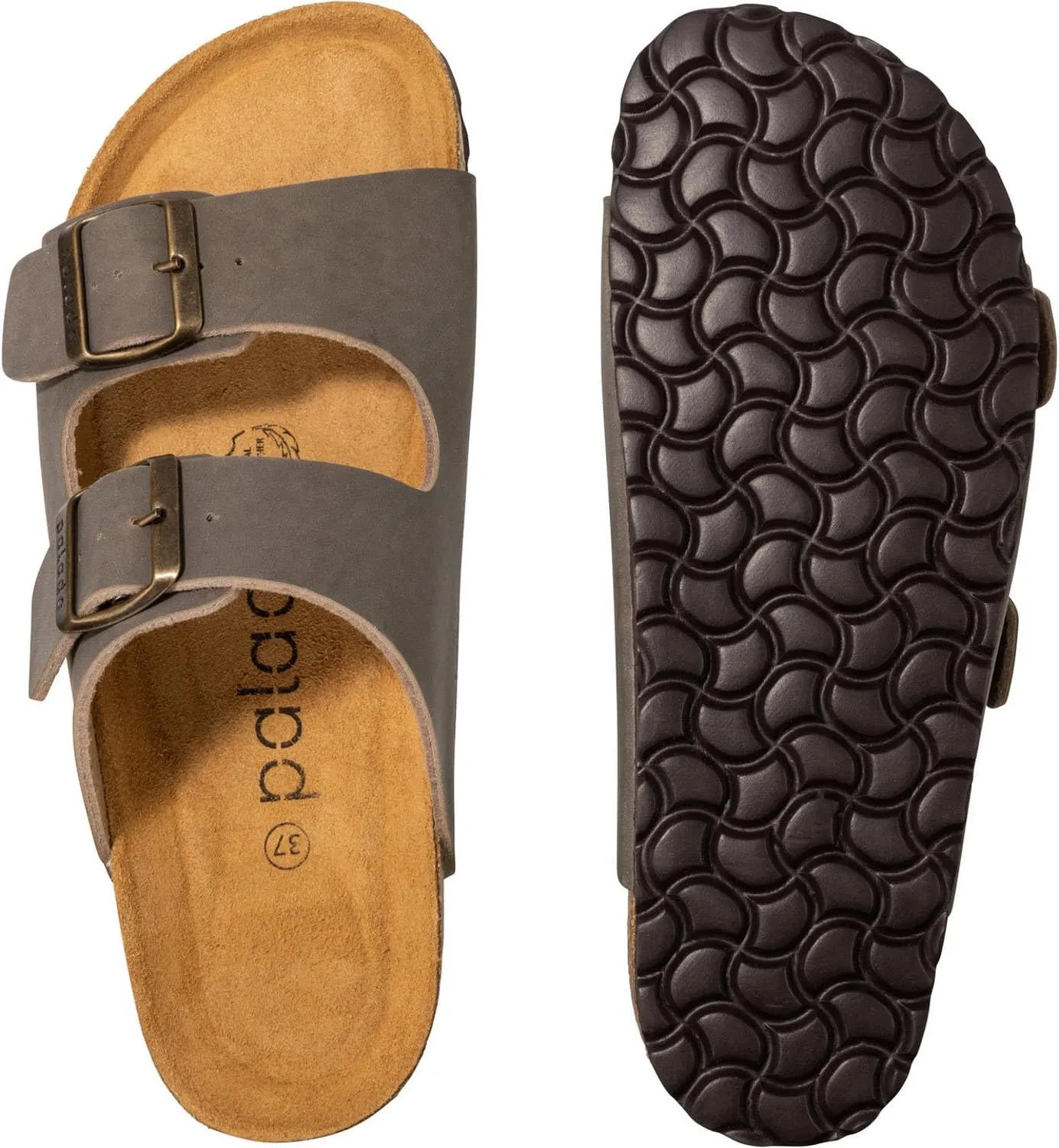 Corfu PF Women's Mules - Slippers with Natural Cork Footbed - Comfortable Sandals - Two-Strap - Made in Spain